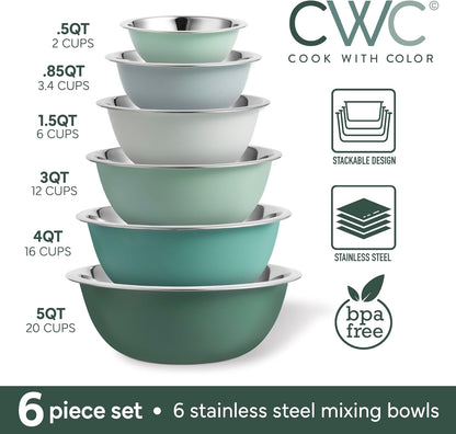 COOK WITH COLOR Stainless Steel Mixing Bowls Set - Nesting Bowls, 6 Pieces, Rose