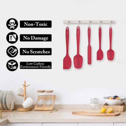 HOTEC Heat Resistant 600℉ Food Grade Silicone Rubber Spatula Set for Baking, Cooking, and Mixing Non Stick Dishwasher Safe BPA-Free Multicolor Set of 5