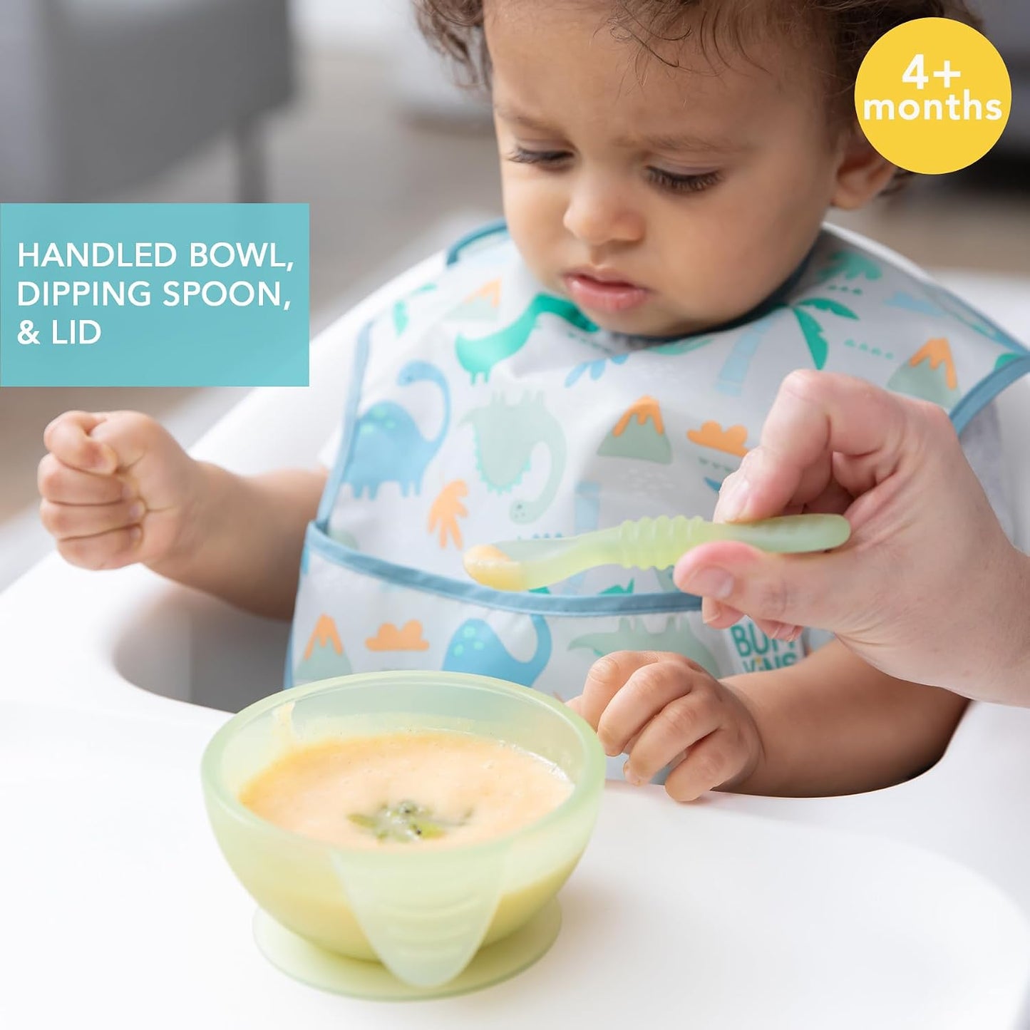 Bumkins Baby Bowl, Silicone Feeding Set with Suction for Baby and Toddler, Includes Spoon and Lid, First Feeding Set, Training Essentials for Baby Led Weaning for Babies 4 Months Up, Sage