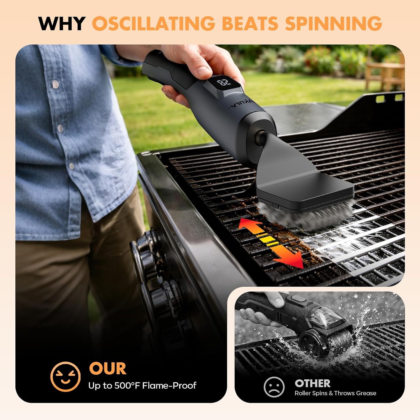 Electric Grill Brush - Bristle Free Grill Brush for Outdoor Grill, Cordless BBQ Grill Cleaner with 3 Heads, Rechargeable 240 Mins Runtime Barbecue Grill Cleaning Brush (Gray)