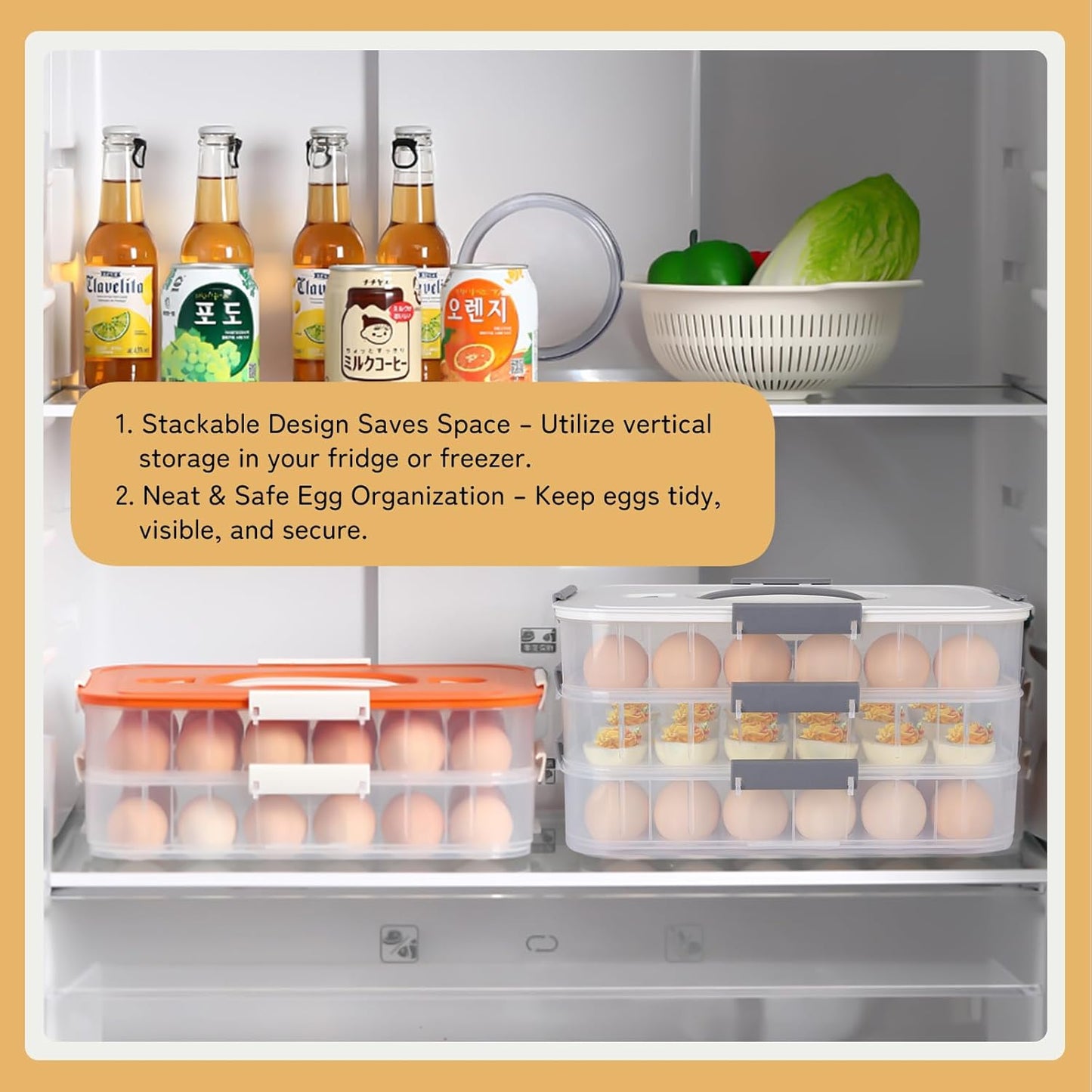 Deviled Egg Container with Lid, 54 Slots Egg Tray Carrier with Handle, Stackable Egg Tray, 12.2 x 8.4 x 6.3 inches (Green, 3 Layer)