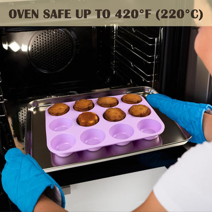 24 Cups Silicone Mini Muffin Pan Set, Nonstick Mini Cupcake Pans, BPA Free Small Muffin Tin for Baking, Set of 2 (Green+Purple)