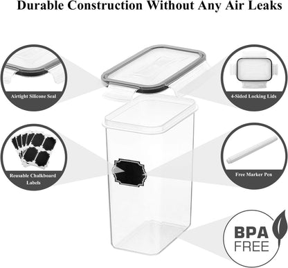 Wildone Airtight Food Storage Containers with Lids, 14PC Plastic Kitchen Storage Containers for Pantry Organization and Storage, Cereal, Flour and Sugar Containers, Include 20 Labels & Pen