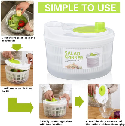 3L Salad Spinner,Fydun Versatile Lettuce Dryer with Colander & Bowl, for Berries, Fruits, and Veggies, White & Green