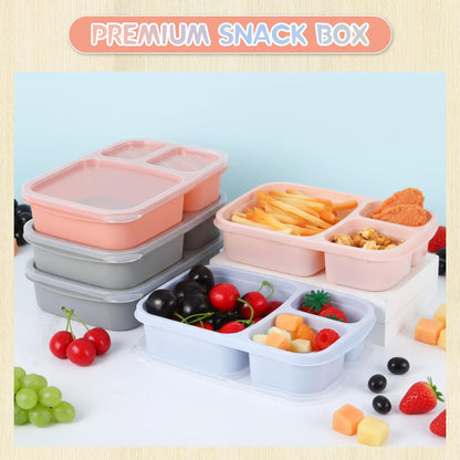 Honeydak 5 Pack Snack Containers 3 Compartment Bento Snack Boxes Divided Meal Prep Containers with Lids Reusable Adults Lunch Food Storage Box for School Work Travel(Elderberry)