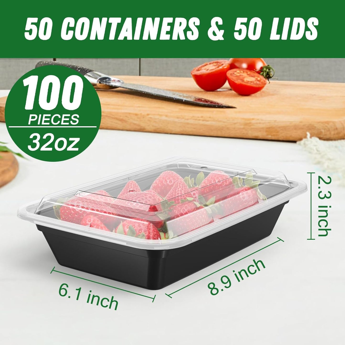 Dealusy 50 Pack (100-Piece) 24 oz Meal Prep Containers Reusable with Lids, Sturdy Leakproof & Food Safe, Microwave, Freezer, Dishwasher Safe Prep Containers, To Go Take Out Plastic Food Storage