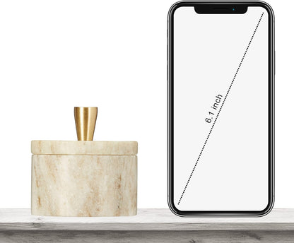 Queenza White Marble Salt Cellar with Lid and Brass Knob, 3 Inch Salt Box
