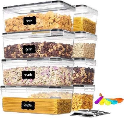 42pcs Airtight Containers, Clear Stackable Dry Food Storage | 42pk clear airtight containers with tight lids keep dry food fresh. Safe plastic, stackable for pantry kitchen storage