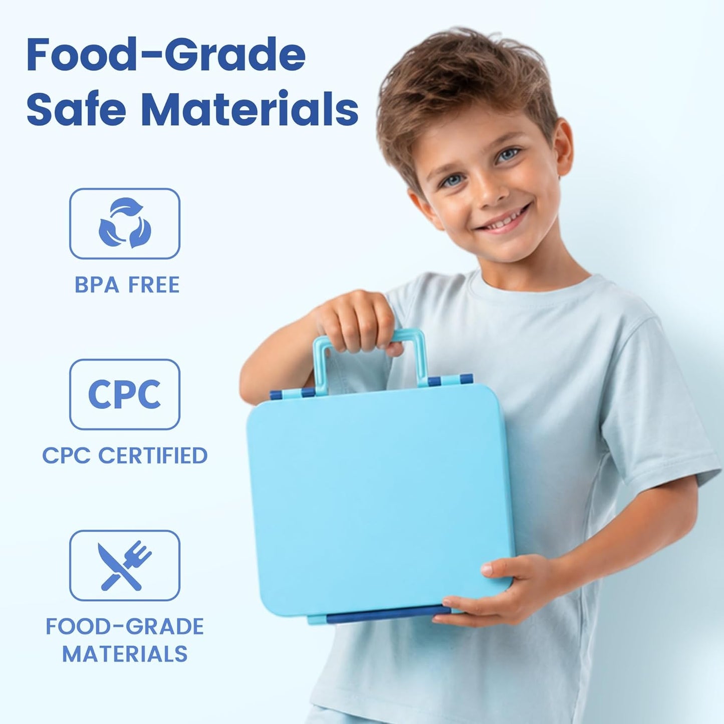 LOHASOK Bento Lunch Box Kids with 8oz Soup Thermo, Leak-Proof Lunch Containers with 4 Compartment, Thermo Hot Food Jar and Insulated Lunch Box for School Blue