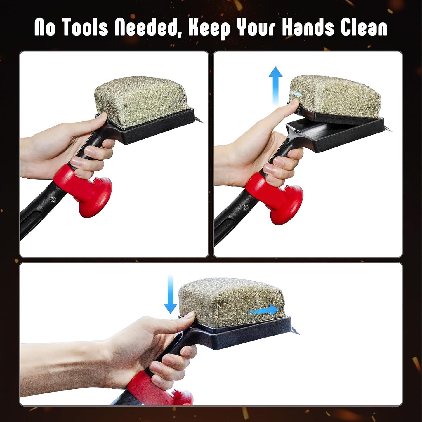 Feasto Bristle Free Grill Brush with Scraper for Outdoor Grills, Reinforced Steam BBQ Cleaning Brush with Replaceable Cleaning Head, Safe Grill Cleaner for Cast Iron & Stainless Steel Grates, Red