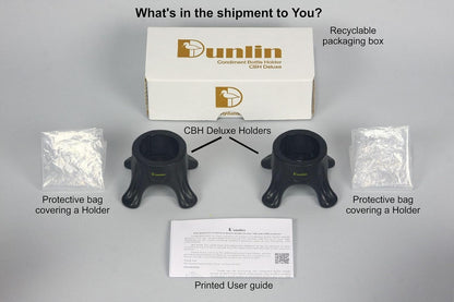 Dunlin - Condiment Bottle Holder (CBH) Deluxe - 1 Small (CBH 500) and 1 Large (CBH 1000), Matte Black - Upside Down Bottle Emptying Holders