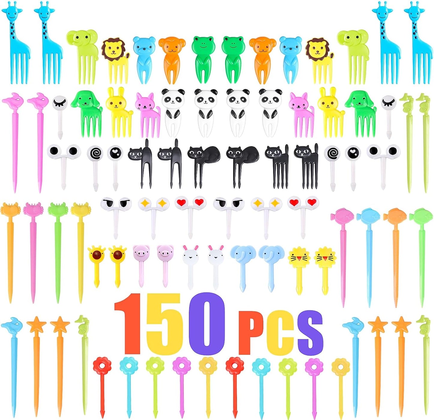 150 Pcs Animal Food Picks for Kids, Vicuna R Fun Kids Food Picks for Bento Box Accessories, Reusable Toddler Fruit Toothpicks, Cute Kids Lunch Accessories for Picky Eater BPA-Free