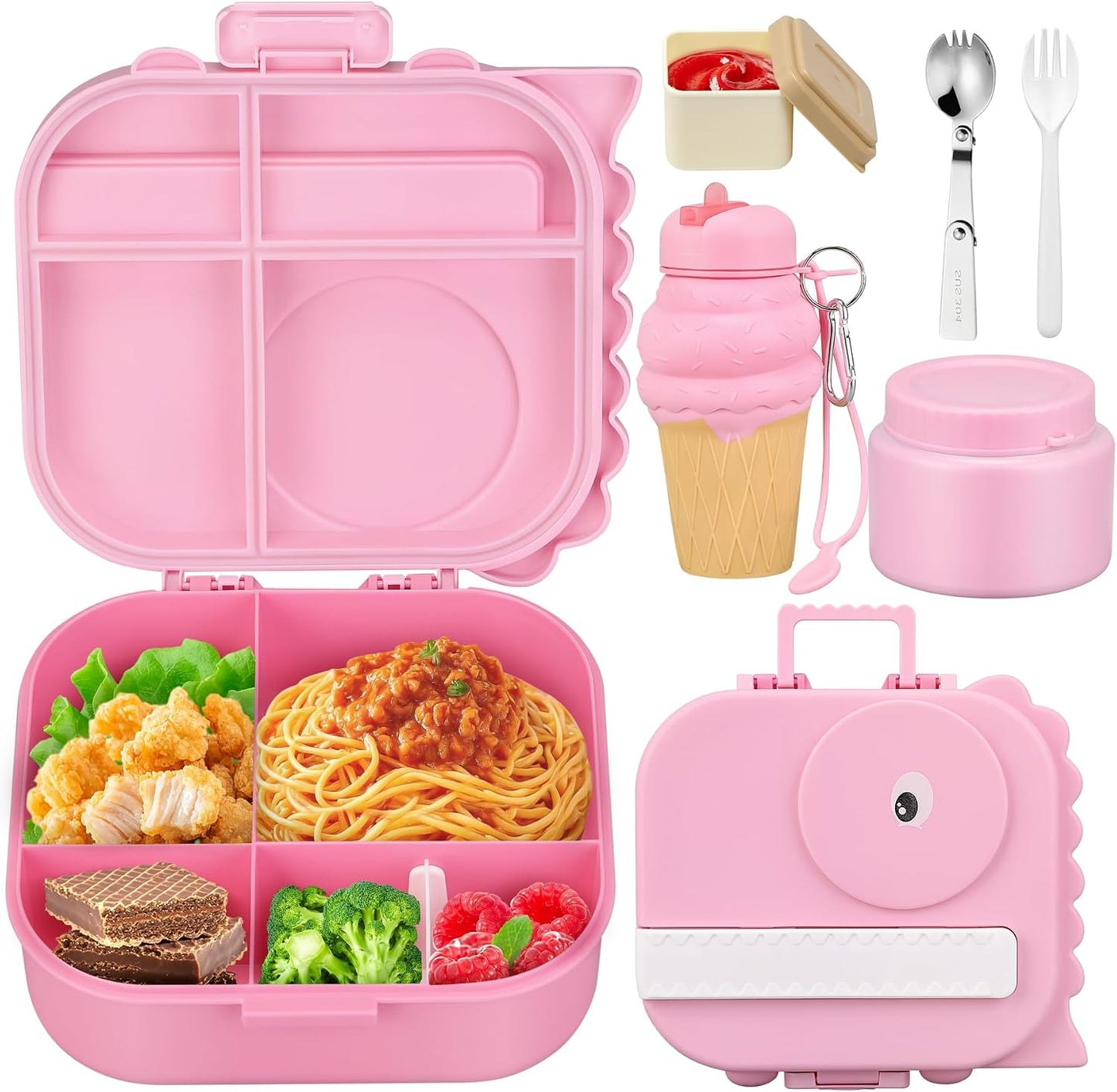 Lunch Box Kids, Leak Proof 5 Compartment Bento Box for Kids, 13oz Thermo for Hot Food Kids Lunch Box,Hot Lunch Box for School Travel