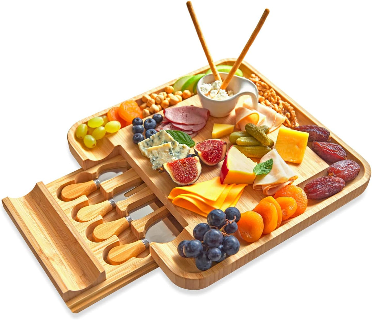 Bamboo Cheese Board and Charcuterie Boards Set & Serving Tray