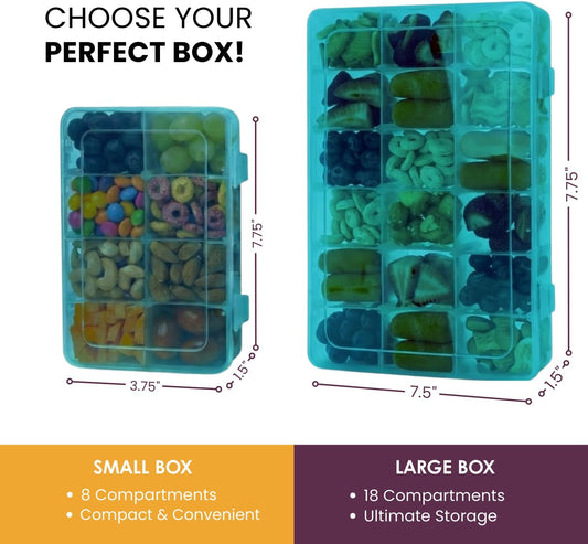 Large Kids Snack Box Containers Set of 2 -100 Labels, BPA-Free, Adjustable Compartments, Dishwasher Safe, Reusable Tray, Food Grade, Meal Prep Container, PARENT TESTED PARENT APPROVED AWARD (Clear)
