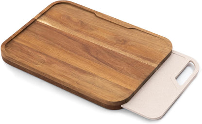 KitchenEdge Premium Acacia Cutting Board with Nesting Rice Fiber Chopping Board for Cooking Prep, 2 Piece Kitchen Set, Non-Slip Feet with Juice Groove, Heavy Duty, Pre Oiled, 17” x 12.5”