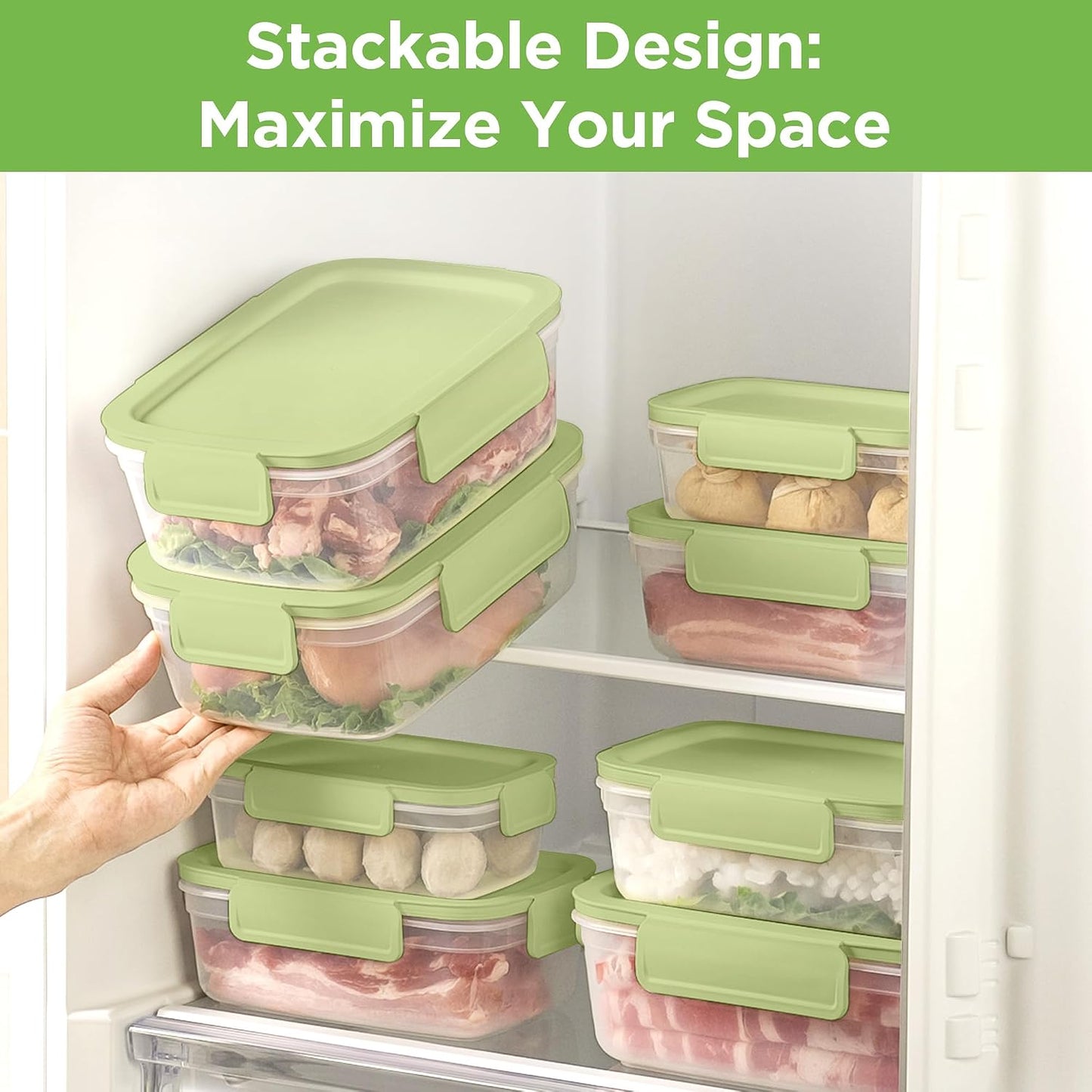 10-Pack Food Storage Containers with Airtight Leakproof Lids, BPA-Free Meal Prep Containers for Microwave/Dishwasher/Freezer, Green, 47.3oz Each