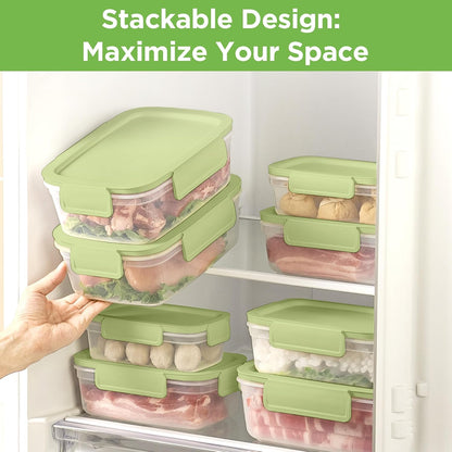 10-Pack Food Storage Containers with Airtight Leakproof Lids, BPA-Free Meal Prep Containers for Microwave/Dishwasher/Freezer, Green, 47.3oz Each