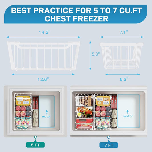 SUNALLY Freezer Organizer Bins, 8 Pack Chest Freezer Organizer Stackable for 5-7 Cu.FT Deep Freezer Sort Frozen Meats and Food, Freezer Storage Baskets with Handles Easy Reach from Bottom, White