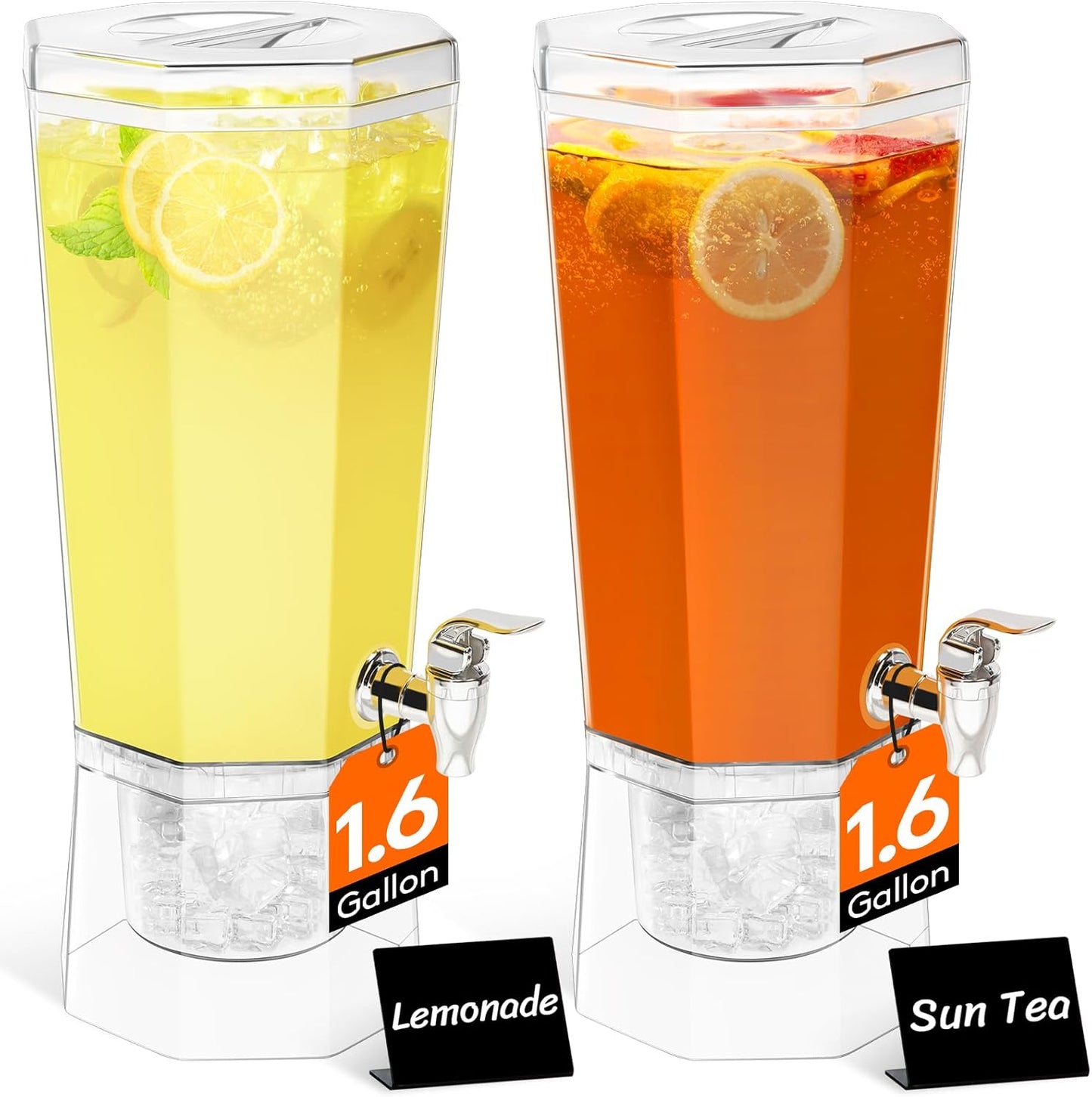 Lifewit 1.6 Gallon Drink Dispenser for Parties 2 Pcs, 6L Plastic Beverage Container with Stand for Juice/Tea/Soda & Lemonade, Clear Water Pitcher with Spigot for Mimosa Bar Hosting 39 x 16 cm/15x6"