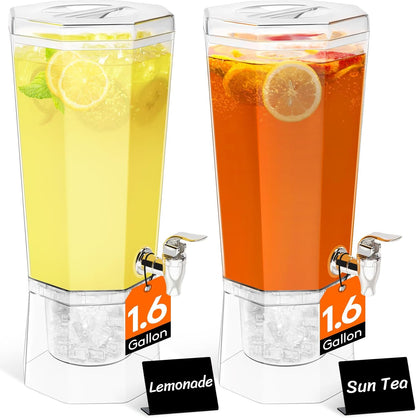 Lifewit 1.6 Gallon Drink Dispenser for Parties 2 Pcs, 6L Plastic Beverage Container with Stand for Juice/Tea/Soda & Lemonade, Clear Water Pitcher with Spigot for Mimosa Bar Hosting 39 x 16 cm/15x6"
