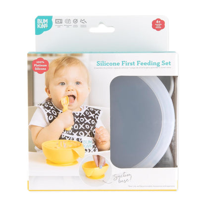 Bumkins Baby Bowl, Silicone Feeding Set with Suction for Baby and Toddler, Includes Spoon and Lid, First Feeding Set, Training Essentials for Baby Led Weaning for Babies 4 Months Up, Sage