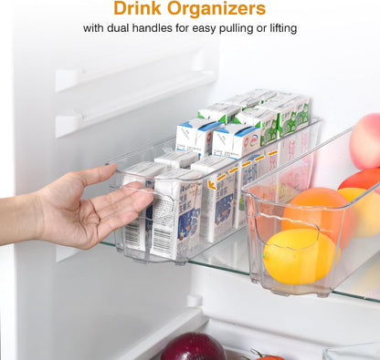 OTraki 6 Pack Fridge Organizer Storage Bins Drink Organizer for Fridge include Soda Can Dispenser Egg Holder Storage Bin with Handle Soda Organizer for Refrigerator Kitchen Countertop BPA Free