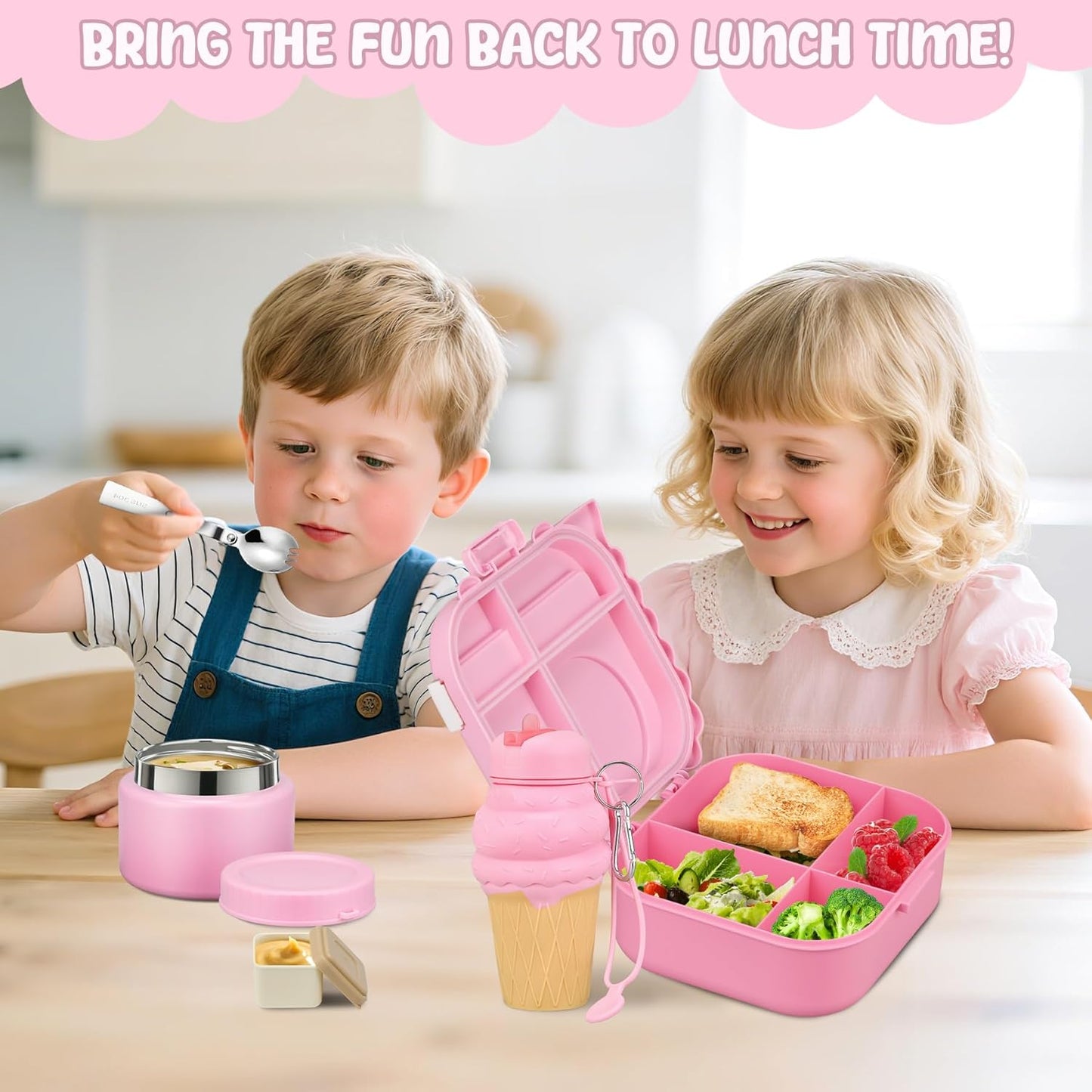 Lunch Box Kids, Leak Proof 5 Compartment Bento Box for Kids, 13oz Thermo for Hot Food Kids Lunch Box,Hot Lunch Box for School Travel