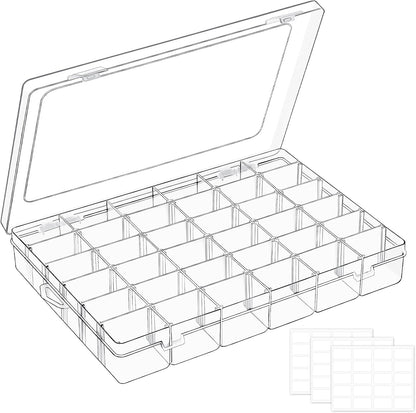 Mauproy 4 Pack 8 Grids Bead Organizer and Storage, Clear Plastic Storage Containers with Removable Dividers and Labels Small Tackle Box Organizer for Jewelry Crafts Electronics Small Parts