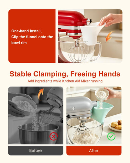 OneLeaf Silicone Flour Funnel for Kitchen Aid Mixer, Pouring Chute, White