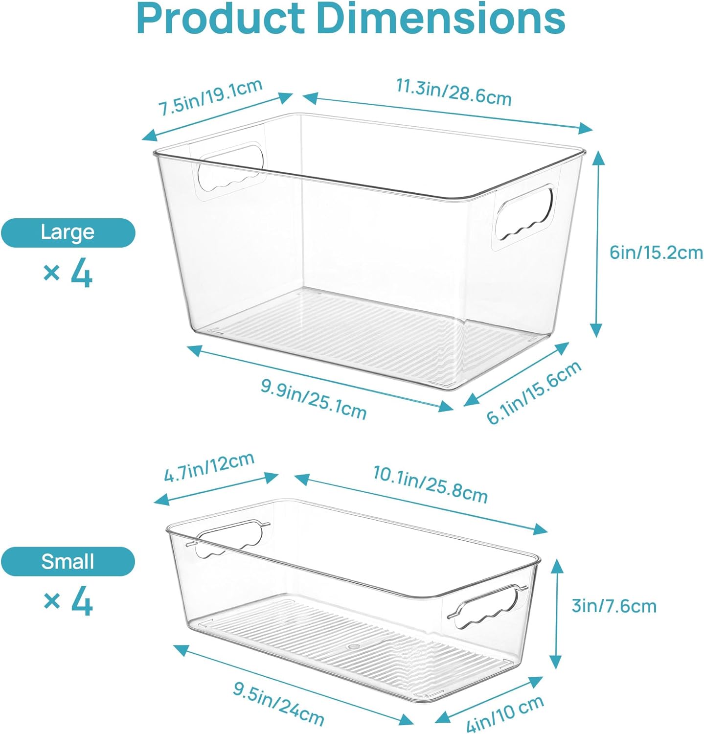 Vtopmart 8 Pack Clear Plastic Storage Bins with Lid Set, 4 Large and 4 Small Pantry Organizers and Storage Bins with Handle, Storage Containers for Pantry, Kitchen, Fridge, Cabinet Organization