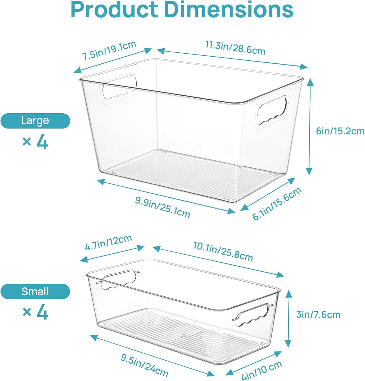 Vtopmart Clear Plastic Storage Bins, 6 PCS Pantry Organizer Bins with Handle for Refrigerator, Fridge, Cabinet, Kitchen, Countertops, Cupboard, Freezer Organization and Storage, Large
