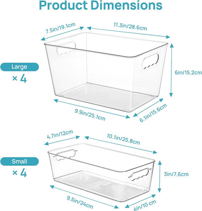 Vtopmart Clear Plastic Storage Bins, 6 PCS Pantry Organizer Bins with Handle for Refrigerator, Fridge, Cabinet, Kitchen, Countertops, Cupboard, Freezer Organization and Storage, Large