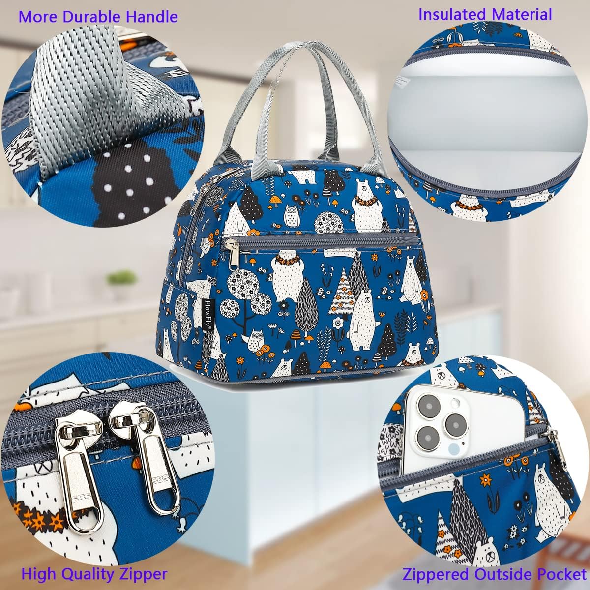 FlowFly Insulated Lunch Cooler Bag - Tote Bag Organizer for Women/Men, Black - Colors B