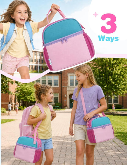 VASCHY Lunch Box Bag for Kids, Insulated Double Compartments Cooler Lunch Tote for Toddlers Boys Girls School/Daycare/Picnic Black Dinos