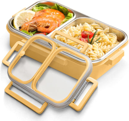 304 Stainless Steel Lunch Box for Kids & Adults - Leakproof 2 Compartment Bento Box (25oz) - Dishwasher Safe Meal Prep Container for School, Office, Outdoor (yellow)