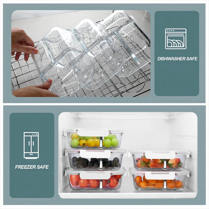 KOMUEE Glass Meal Prep Containers 3 Compartments, 5 Pack 36 oz, Glass Food Storage Containers with Lids, Airtight Lunch Bento Box, Portion Control, Freezer and Microwave Safe