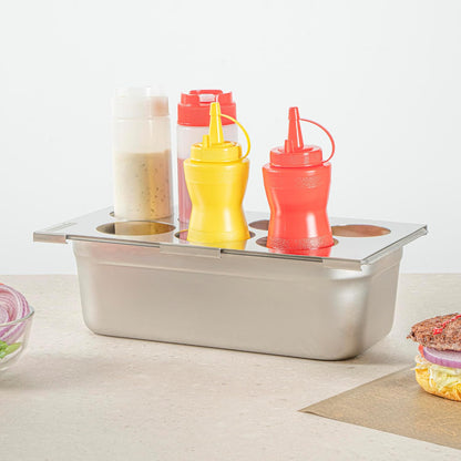 Restaurantware Stainless Steel Bottle Organizer - 1 Count - 6.299 x 7.087 x 0.394 Inches - Dishwasher-Friendly Condiment Holder - Kitchen Bottle Rack - Space-Saving Design - Silver