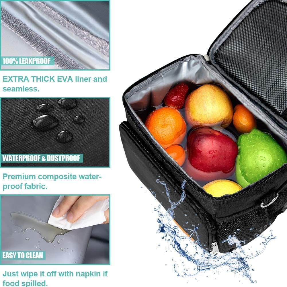 Tiblue Insulated Lunch Bag for Women/Men, Reusable Lunch Box for Office Work School Picnic,Leakproof Freezable Cooler Bag with Adjustable Shoulder Strap for Kid/Adult(Medium, Black & White Stripes)