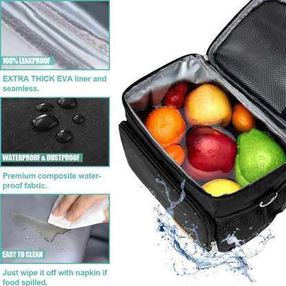 Tiblue Insulated Lunch Bag for Women/Men, Reusable Lunch Box for Office Work School Picnic,Leakproof Freezable Cooler Bag with Adjustable Shoulder Strap for Kid/Adult(Medium, Black & White Stripes)