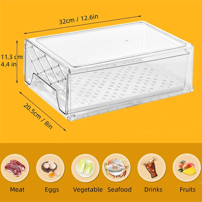 Pantry Organization and Storage, Refrigerator Organizer Bins, Fridge Pull-Out Drawer Containers, Stackable Storage Bins for Kitchen, Cabinet, Closet, Bathroom (2 PACK, 12.6"L x 8"W x 4.4"H)
