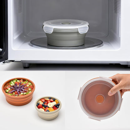 Collapsible Bowls with Lids, Reusable Silicone Food Storage Containers for Meal Prep, Camping Must Haves Accessories ， Microwave Freezer Safe Dishwasher Safe Leak Proof，Set of 4 with Lids