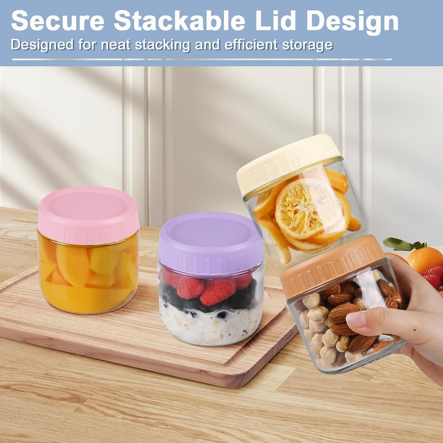 Overnight Oats Containers with Lids, 10oz Wide Mouth Mason Jars with Lids, 9 Pack Glass Jars with Airtight lid for Chia Pudding Yogurt Salad, Meal Prer Oatmeal Jars, Pink