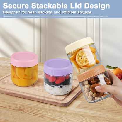 Overnight Oats Containers with Lids, 10oz Wide Mouth Mason Jars with Lids, 9 Pack Glass Jars with Airtight lid for Chia Pudding Yogurt Salad, Meal Prer Oatmeal Jars, Pink