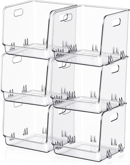 4 Pcs Clear Plastic Storage Bins Stackable Pantry Storage Organizer Kitchen Cabinet Organizers Ideal Containers for Coffee Pod Tea Sugar Bag Fridge Caddy Office