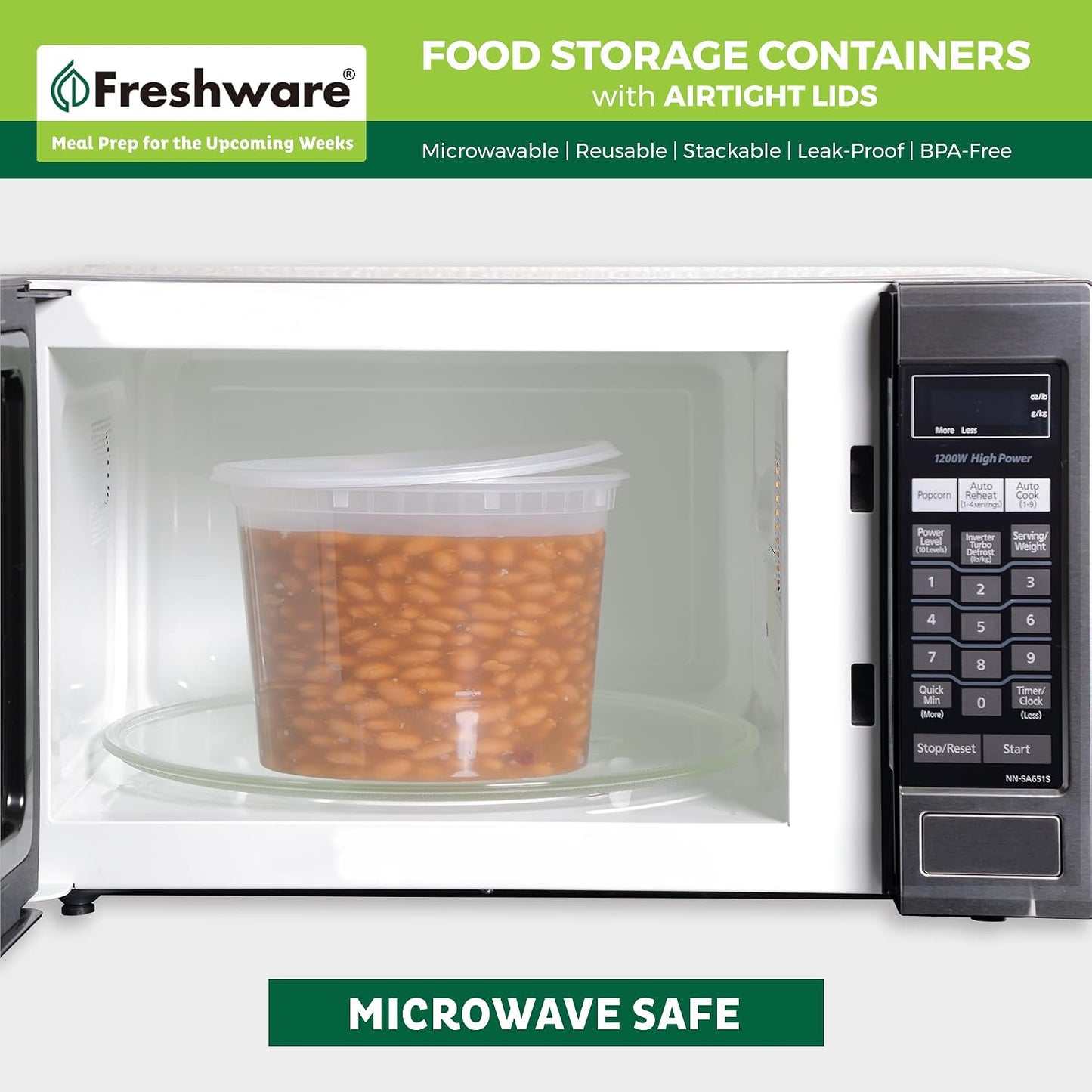 Freshware Food Storage Containers [24 Set] 32 oz Plastic Deli Containers with Lids, Slime, Soup, Meal Prep Containers, BPA Free, Stackable, Leakproof, Dishwasher and Freezer Safe, Translucent