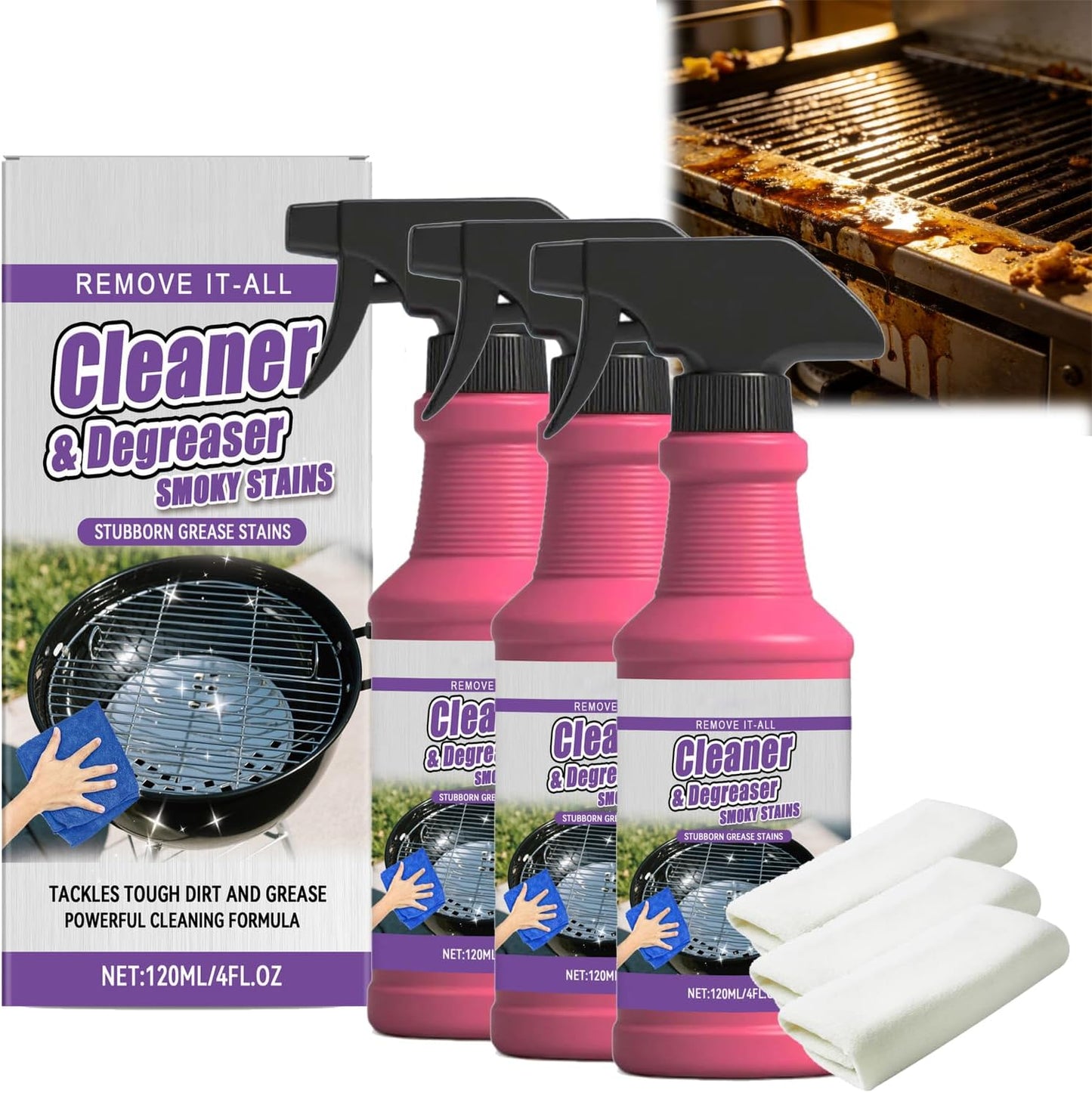 Fast-Acting Heavy-Duty Grill Degreaser Spray, BBQ Grill Cleaner Spray For Outdoor Grills, All Purpose Heavy Oil Cleaning Agent for Barbecue Grills, Smoky Stains, And Stubborn Grease (1pc)