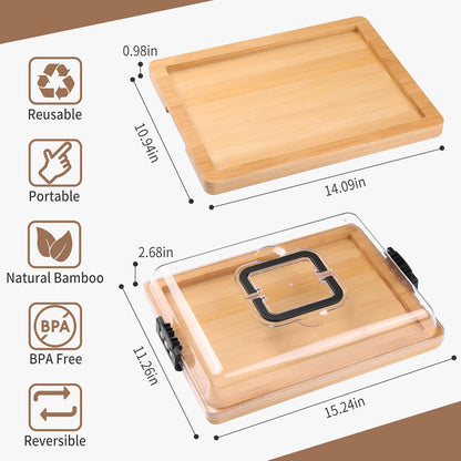 CAWIU Portable Travel Charcuterie Board with Lid and Handle - Large Bamboo Cheese Board with 4 Cheese Knife Set for Outdoor, Picnics - Weddings, House Warming Gift for Women (1 Compartment, White)