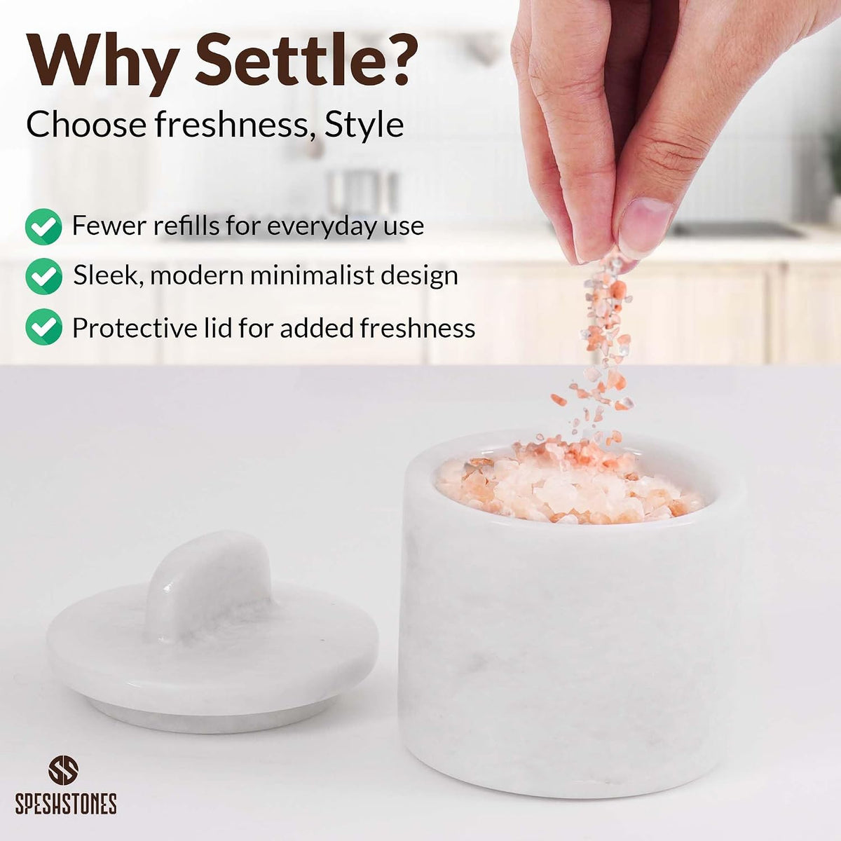 Marble Salt Cellar with Lid & Spoon 4 Inch, Green