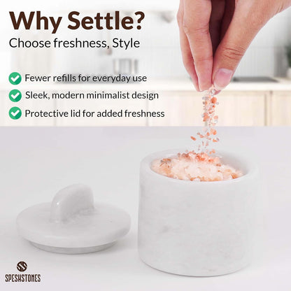 Marble Salt Cellar with Lid & Spoon 4 Inch, Green